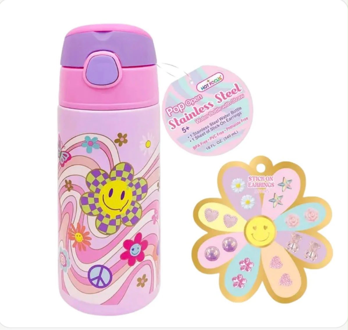 Pop Open Stainless Steel Water BottleGroovy Flower